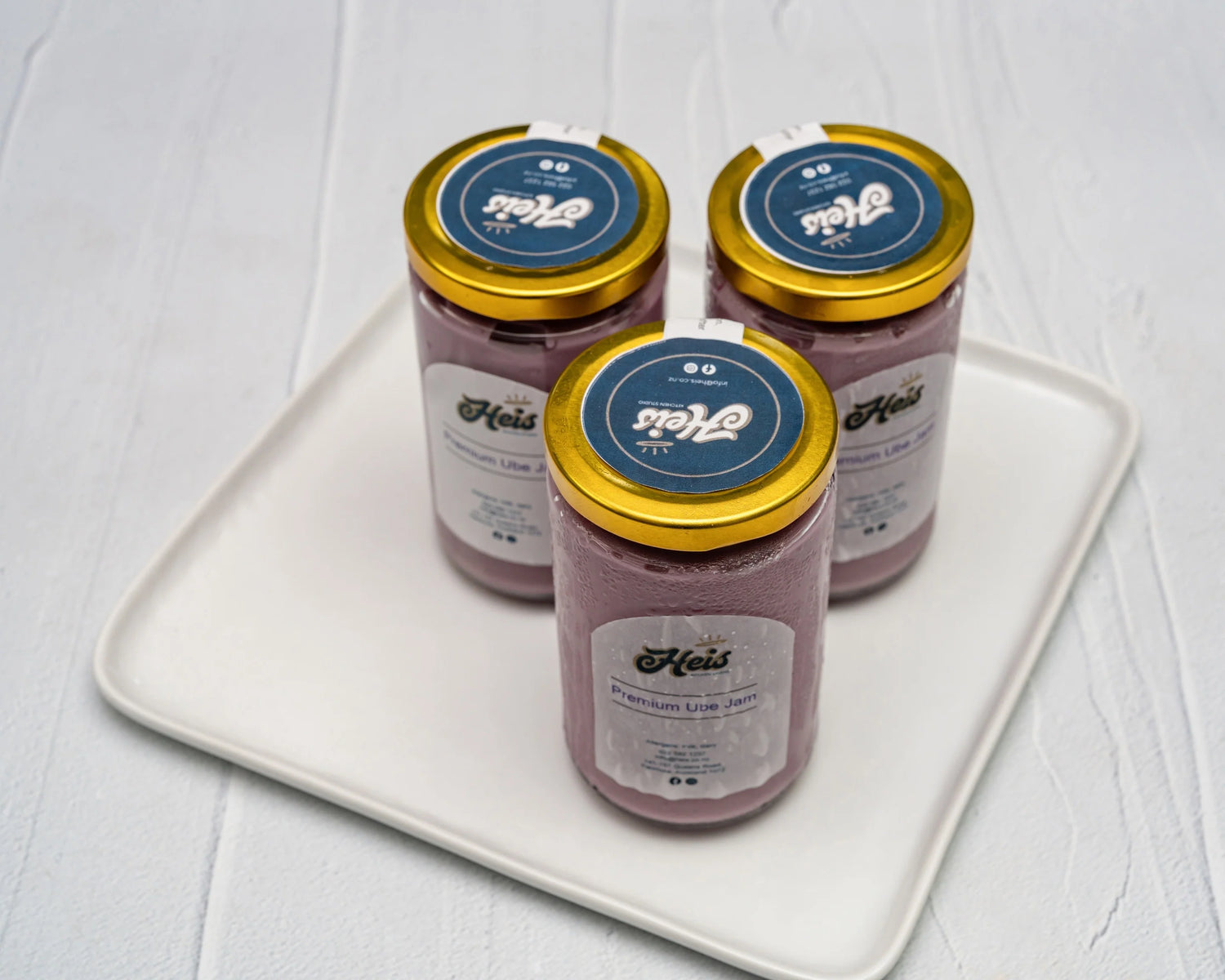 Three jars of Heis Ube Jam